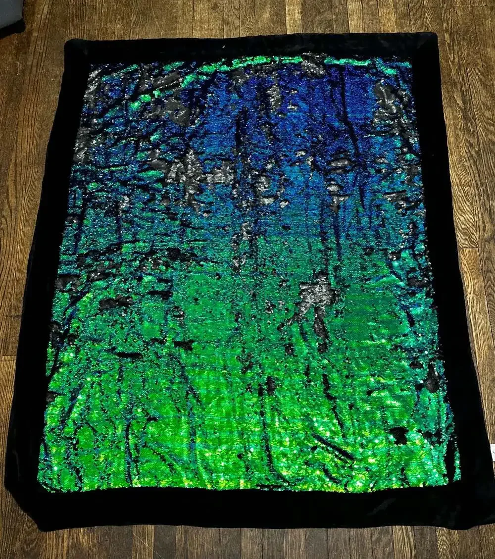 Reversible Sequin Throw Blanket, Green and Blue, 50in x 60in